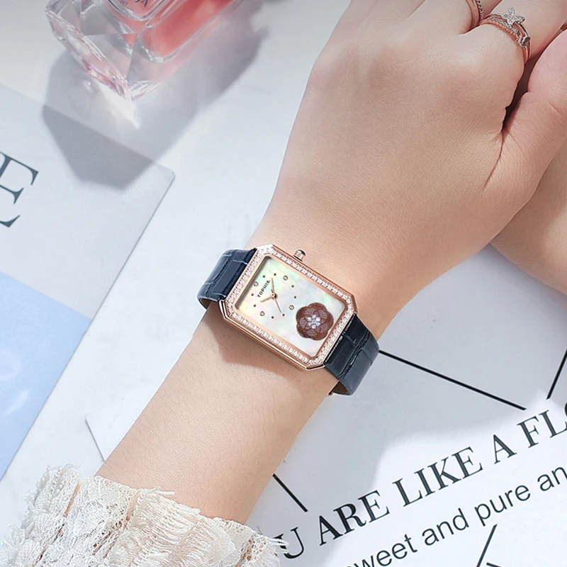 Tophill Swiss Euro Newest Fashion Styles of Ladies Square Muslim Prayer Quartz Watches Wall Gift Womens Custom Quartz Watches