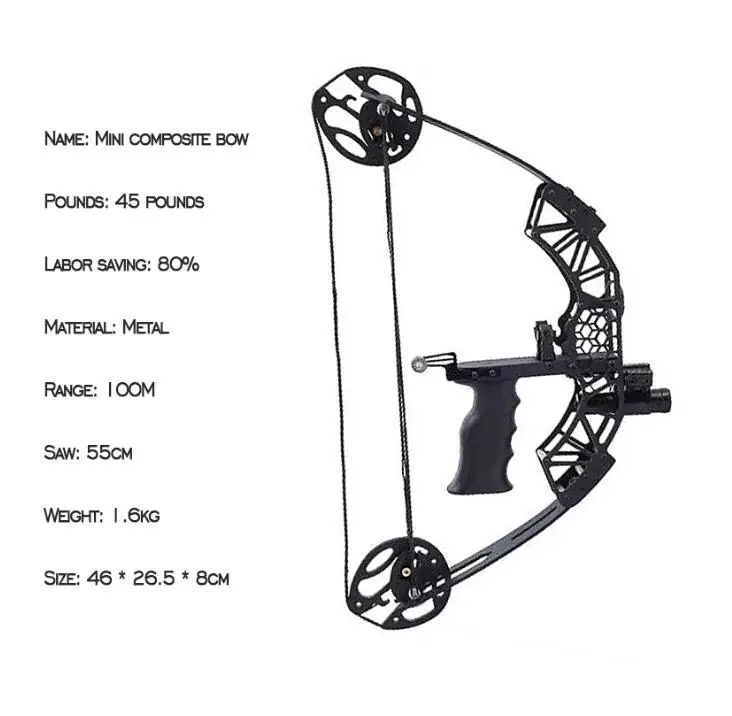 Mini compound pulley bow and arrow Mini  outdoor fish  equipment 45 pounds with sight