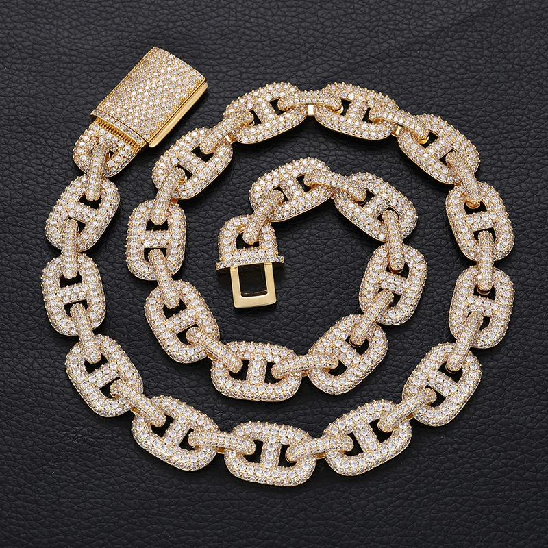 New Design 18K Gold Plated Iced Out Cuban Link Chain 15MM Hip Hop CZ Micro Pave Gold Chain Fashion Jewelry