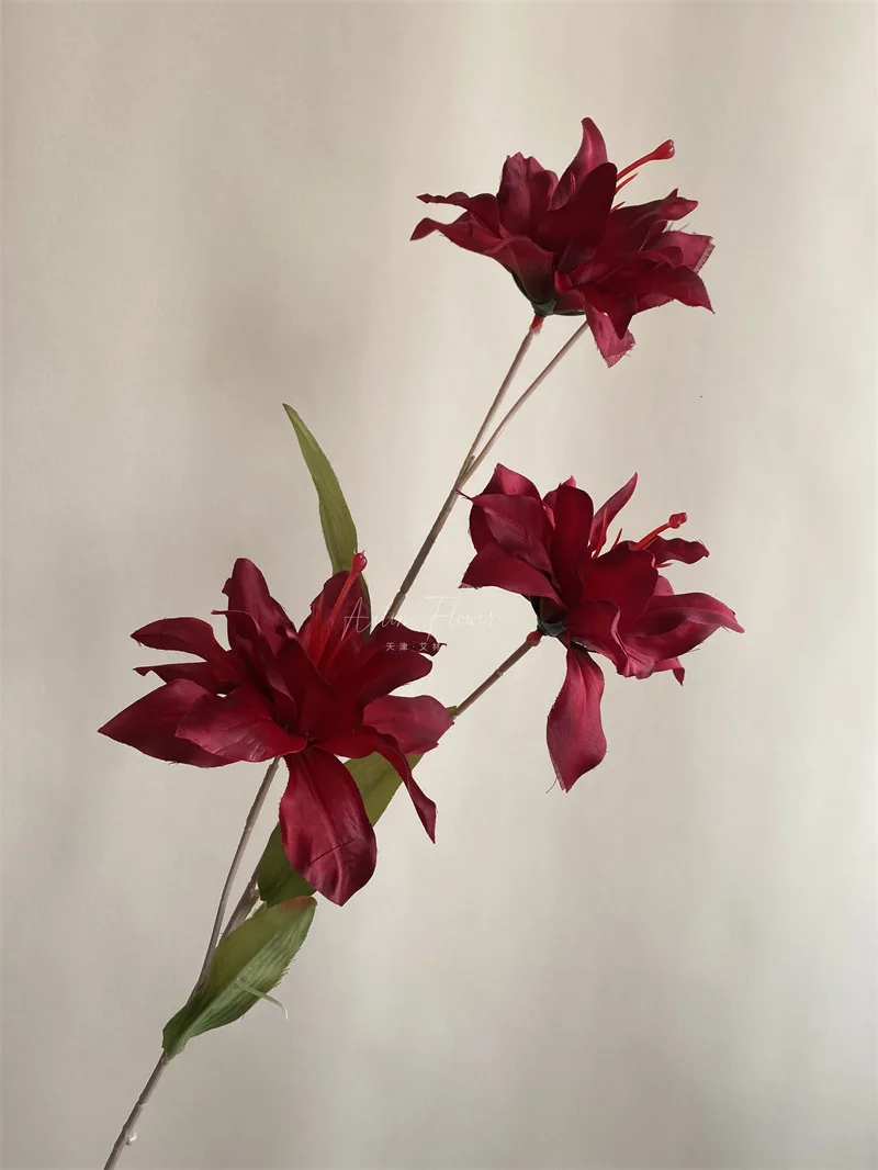 C-LY002 Wholesale artificial silk 3 heads Lily flowers branch faux orchid flowers for Wedding home party Decoration