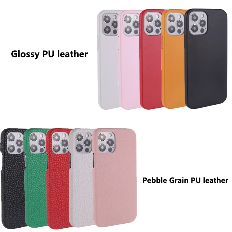 Holding Strap Metal Personalization Custom Initial Name Pebble Grain Luxury Real Leather Phone Case for iPhone 14