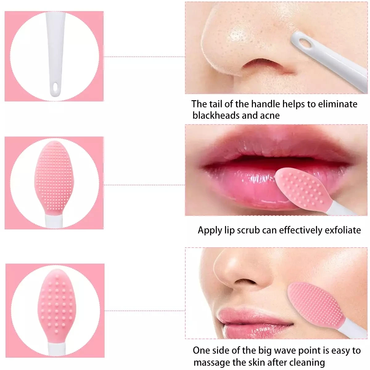 Multi Functional  lip brush applicator wholesale Tiny Exfoliate Nose Pore Cleansing Exfoliator Silicone lip scrub brush