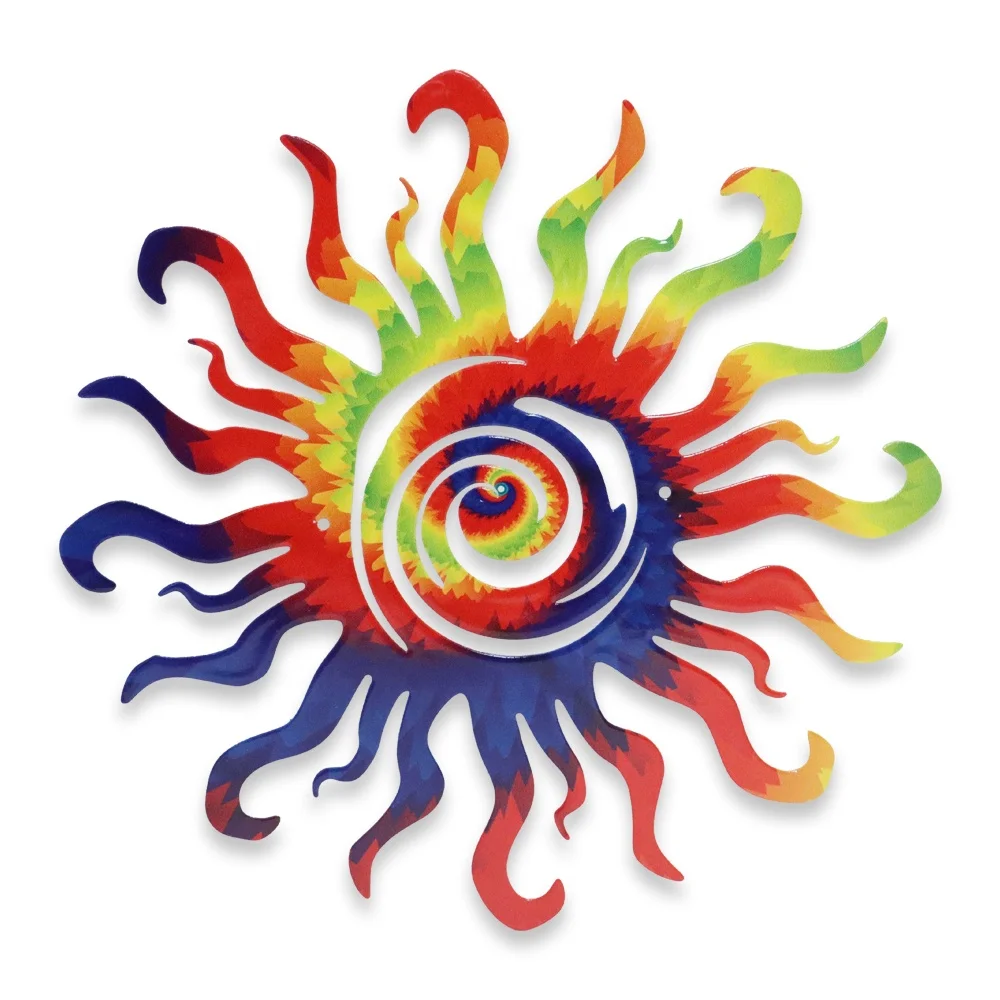 Tie Dye Wacky Sun Metal Wall Art Outdoor Decor Idea for Garden and Home,Farmhouse Fence,Living Room, Porch Indoor