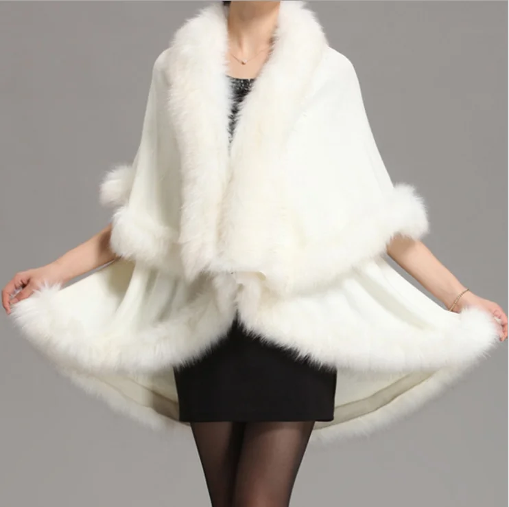 Fashion women fake fur capes fox ponchos white faux fur shawl