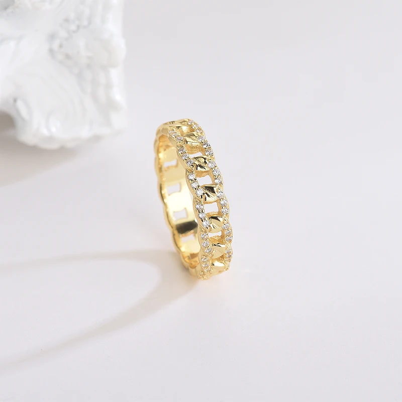 Классическое кольцо в стиле хип-хоп из кубинской цепи с фианитом золотого и серебряного цвета 925 пробы, кольцо с подвеской из фианита