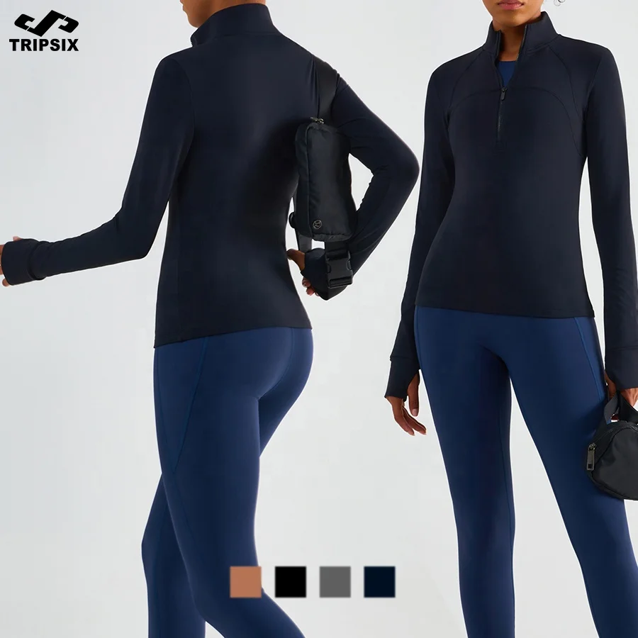 Soft Fabric Fitness Clothing Factory Half-zipper Slim Sportswear Women Warm Yoga Coat Workout Long Sleeve