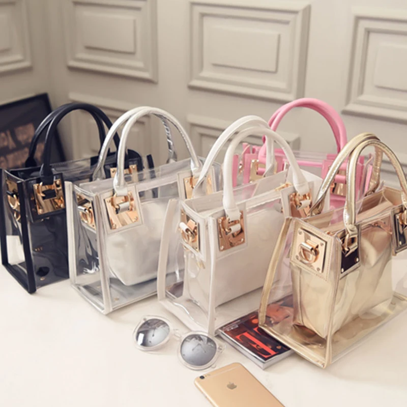 2021 Wholesale clear handbag vendor women 2 pcs clear jelly one shoulder purse Transparent Handbag