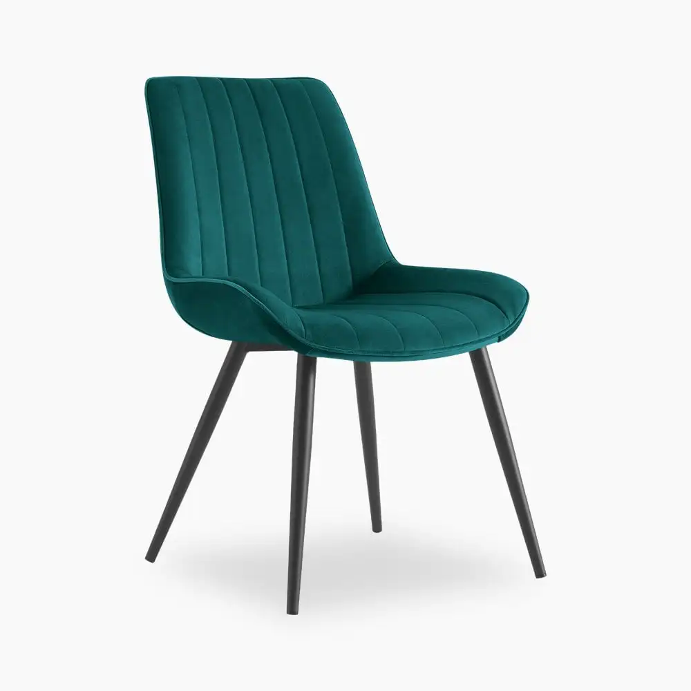 Hot selling comfortable modern luxury deep green velvet dining chair with metal legs
