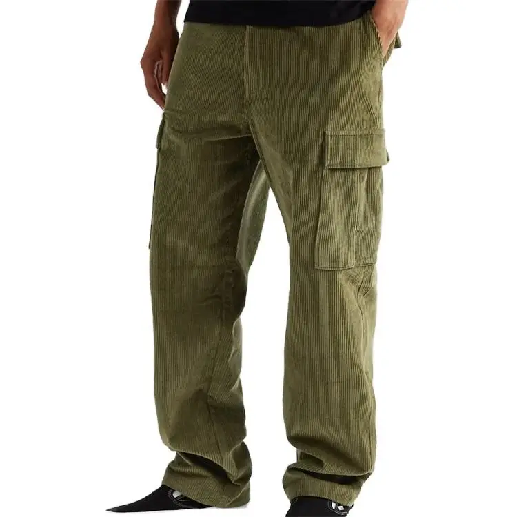 Custom men straight leg corduroy casual embroidered outdoor Sweatpants track cargo pants with big pockets