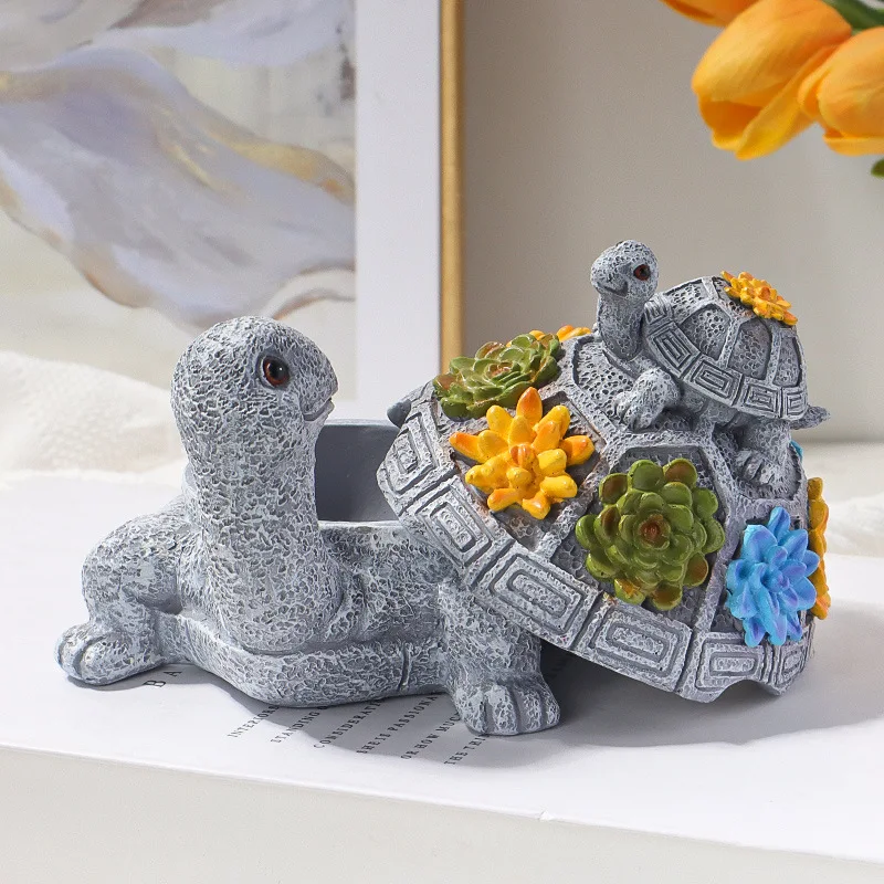 SE7 Custom Resin Crafts Office Decor Cute Parent&Child Turtles Statue Purifying Smokeless Ashtray