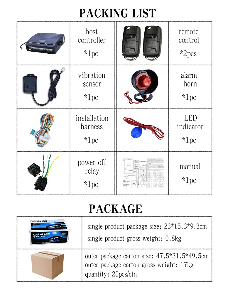 One way car alarms system with smart phone APP control Trunk Release System Remote Central Lock Car