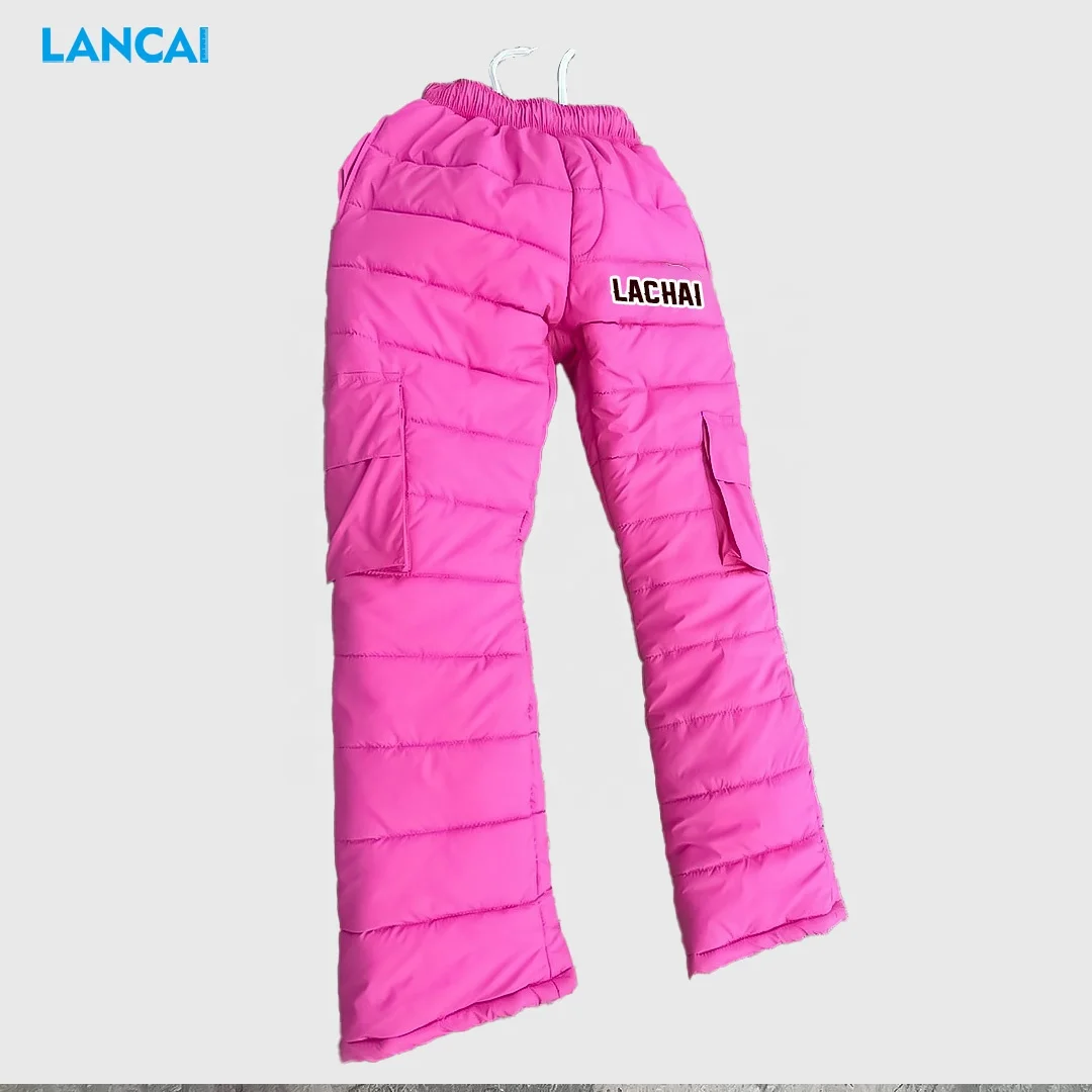 2024 New Winter Fluffy Winter Down Warm Thick Cotton Pants with Pockets Chenille Embroidery Logo Windproof Pants