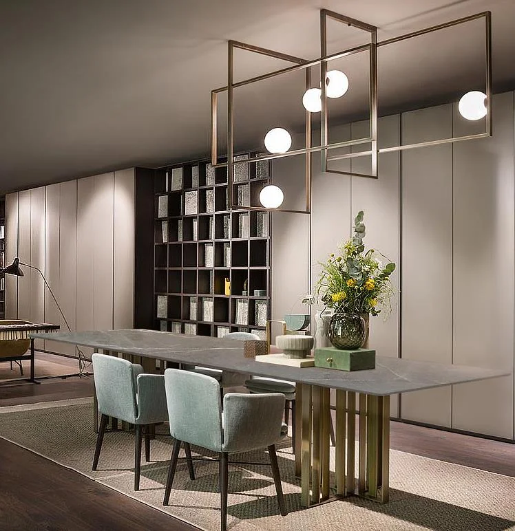 Latest elegant black legs grey white marble top 1.8 m office table high-end restaurant dining tables