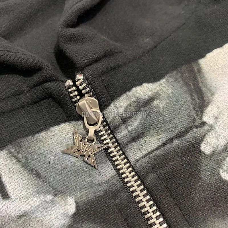 Double Layer Metal Rivet Long Sleeve Boxy Hoodie Heavyweight Cotton Custom Print Streetwear French Terry Zipper Hoddies