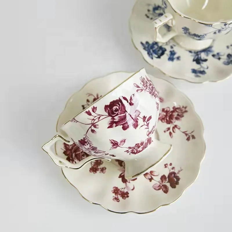 European Ceramic Flower Tea Pot And Retro Rose Afternoon Tea Coffee Cup With Saucer Set