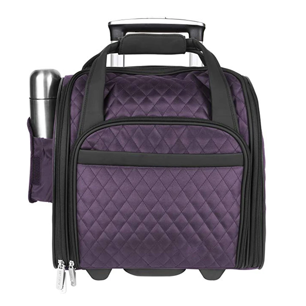 Factory customized Premium 15 inch 16 18 inch Quilted Microfiber nylon Rolling Luggage Wheeled Under seat Carry-on suitcase