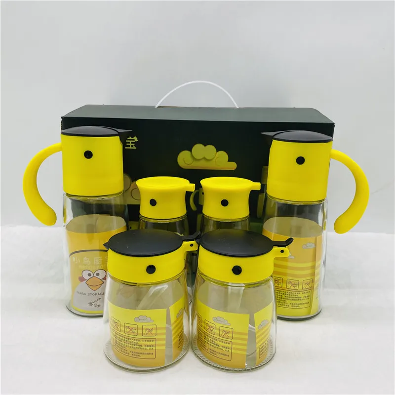 Wholesale High QualityGlass set seasoning jar   Little Bird Kitchen 6 Pieces Cooking Dispenser  Oil and vinegar bottle dispenser