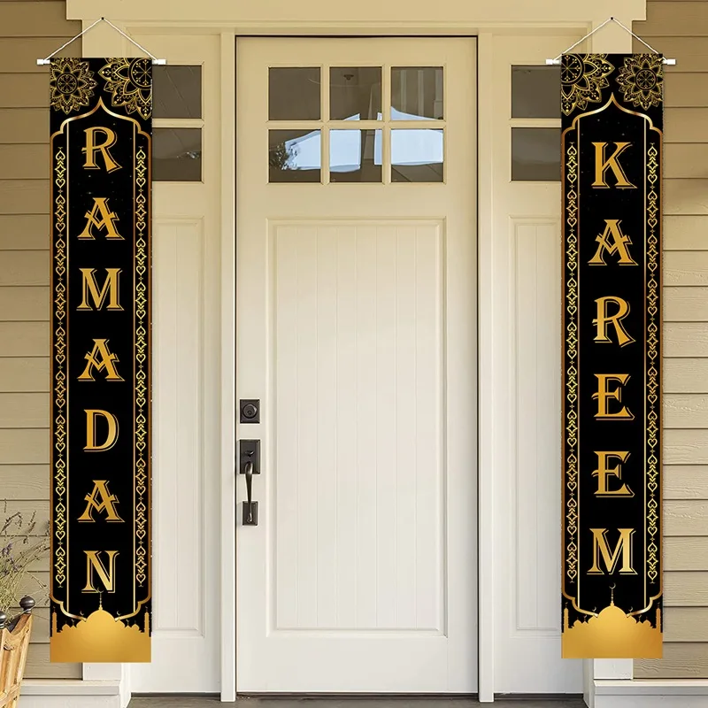 Ramadan Mubarak Door Curtain Banner EID MUBARAK Porch Sign Happy EID Party Banner Hanging Garland EID and Ramadan Party Supplies