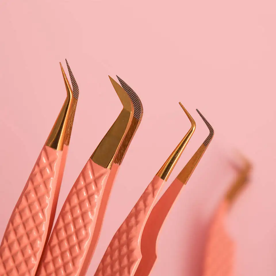 New Fiber Tip Tweezers Eyelash Extension Wholesale Diamond Grip Custom Logo tweezers for lash extension