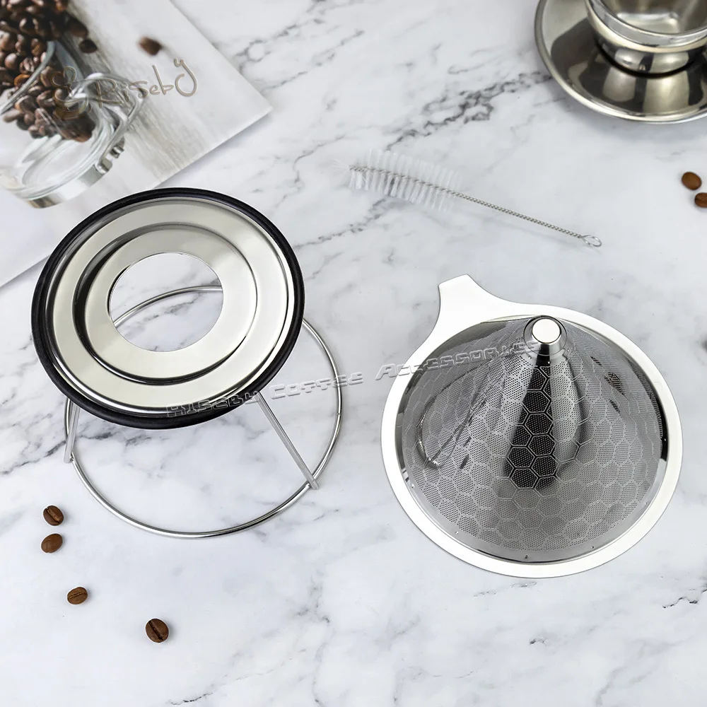 Honeycomb Double Layer Stainless Steel Coffee Funnel Dripper Pour Over Metal Mesh Strainer Reusable Cone Coffee Filter