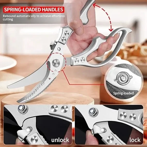 Kitchen Scissors for Food Heavy Duty Kitchen Shears for Spatchcocking Chicken and Turkey with Spring-loaded Handles
