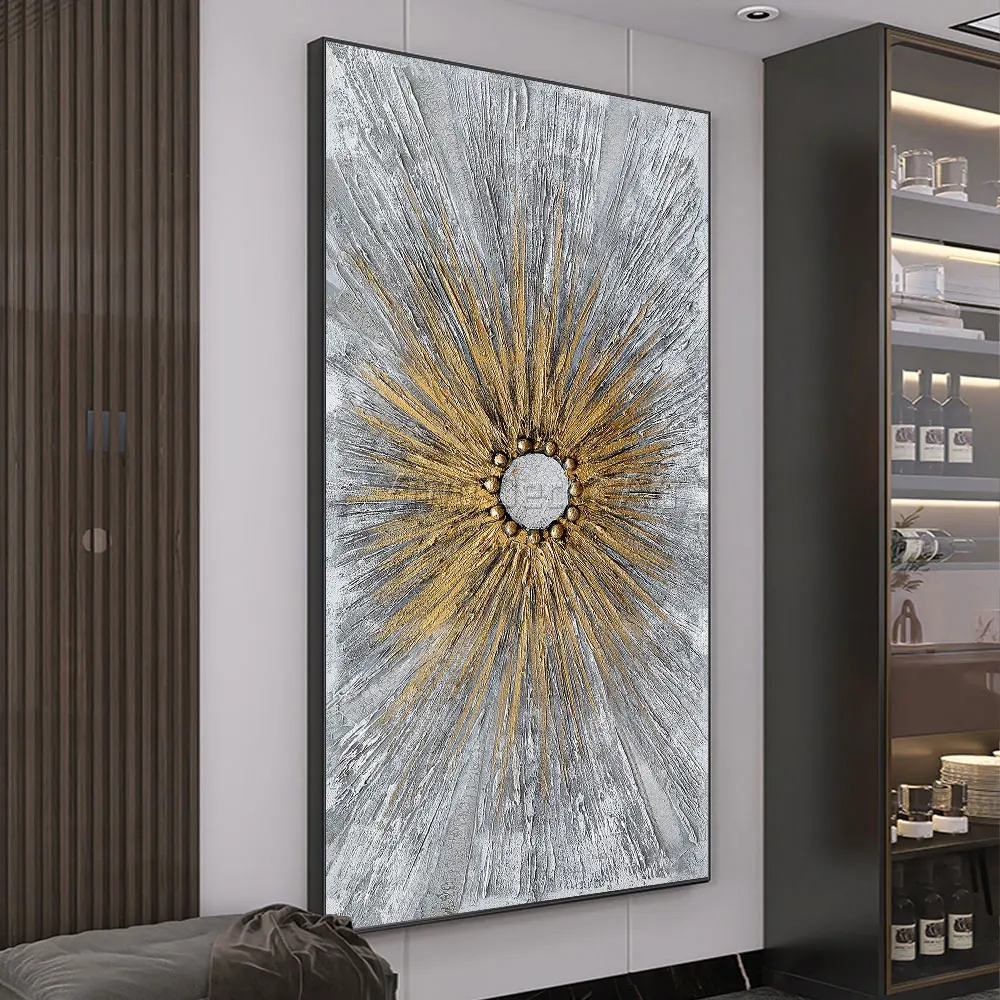 Vertical Abstract Gold Flower Oil Painting 100% Hand Painted Textured Artwork For Home Decor