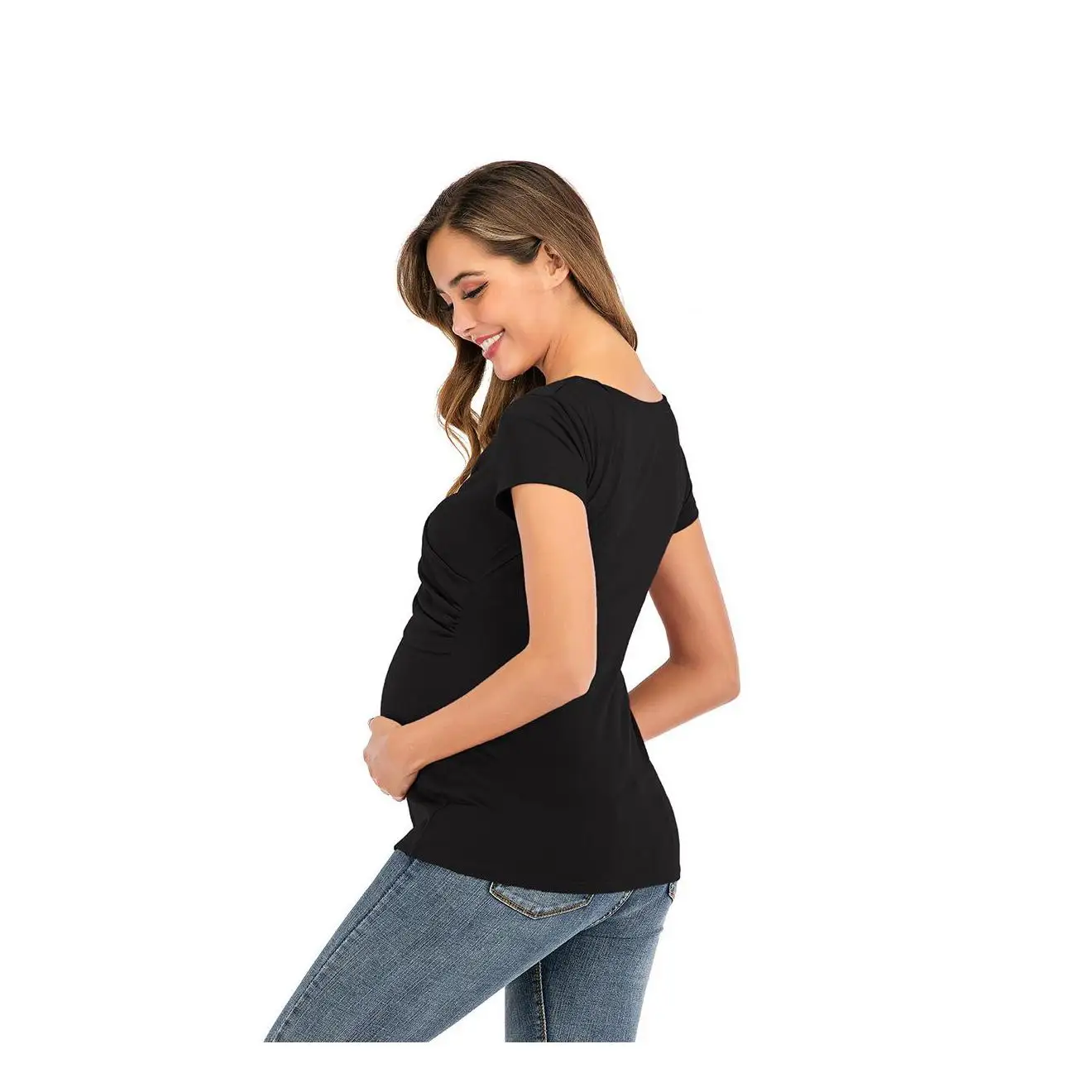 Одежда для беременных женщин Новинка на Amazon с коротким рукавом и глубоким V-образным вырезом однотонная одежда для кормления грудью и кормления грудью