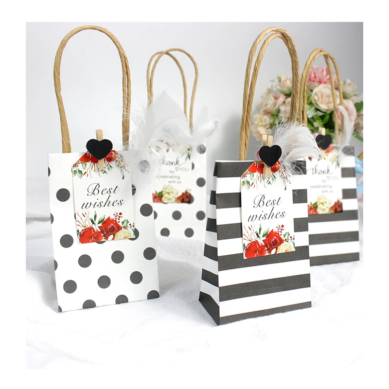 Black Small Packaging Candy Cookie Present Packing Party Favor Kraft Bonbonniere Wedding Party Goodie Bags