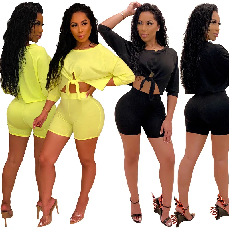 
2021 New Arrivals Woman Set Two Piece Wholesale Fashion Sexy Short Tshirt And Shorts Women S 2 Piece Pants Set Tracksuits 
