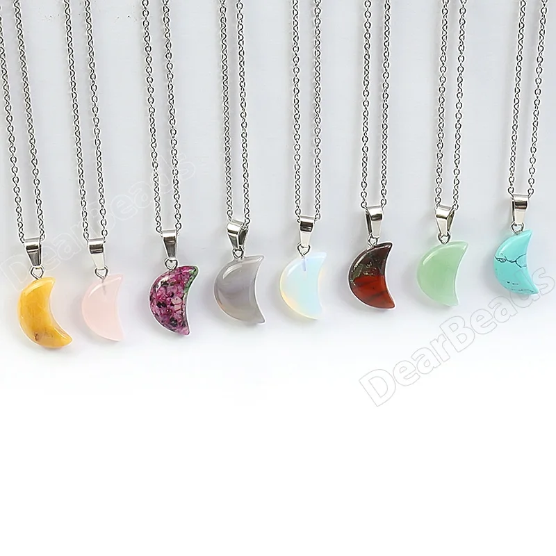 2CM Wholesale Sliver Moon Natural Stone Crystal Amethyst Pendant Quartz Pendants Charm For Necklace Jewelry Making