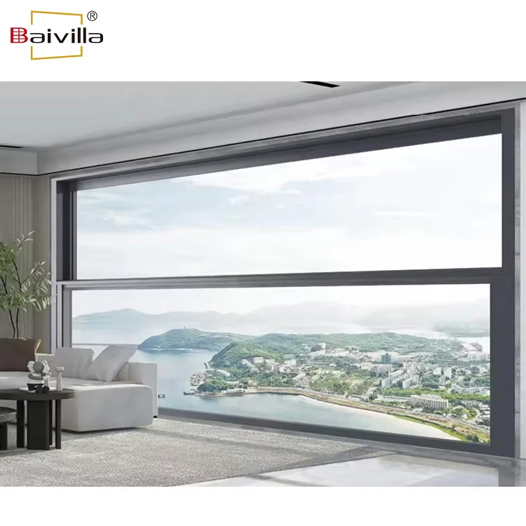 Luxury aluminium motorized retractable vertical sliding door and windows electric lift window system for home villa balcony