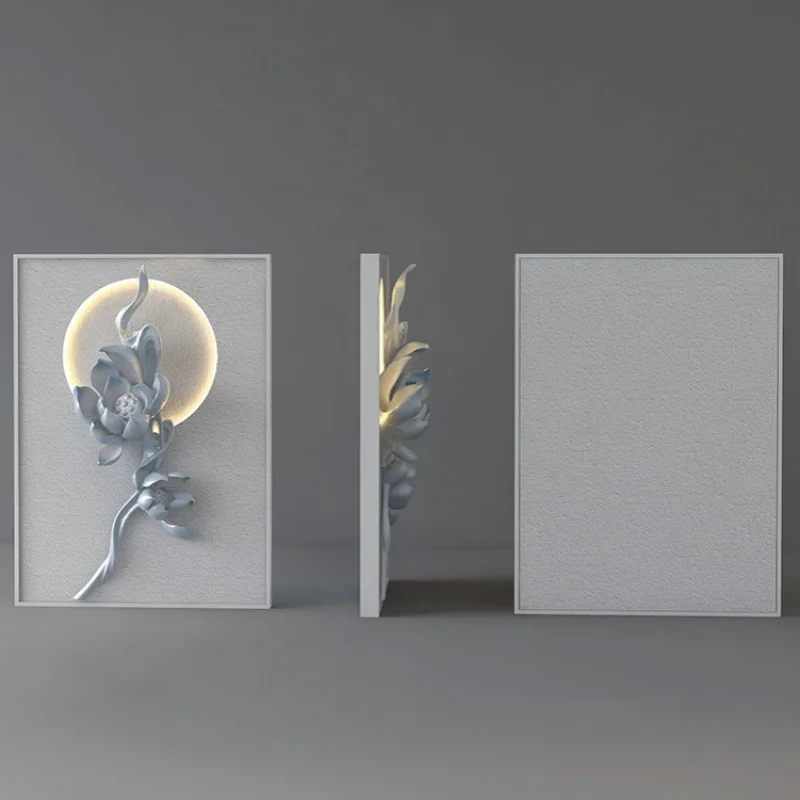 Modern Light Luxury Lotus Decorative Painting Three-Dimensional Relief Atmosphere Lamp Hotel Lobby Porch Hanging Paintings