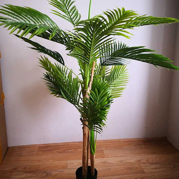 Home house outdoor decorative large potted pink white green fake golden cane areca artificial tall travelers Palm tree for sale