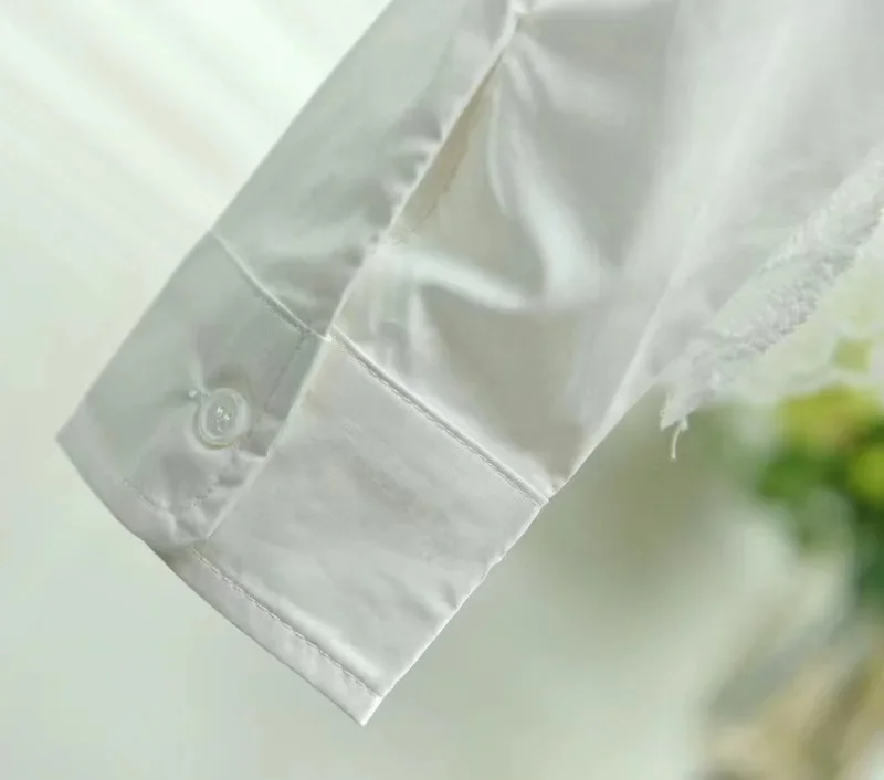 2024 Spring Fashion White Blouses High Quality Women Turn-down Collar Lace Embroidery Long Sleeve Elegant Work Shirts Blouse