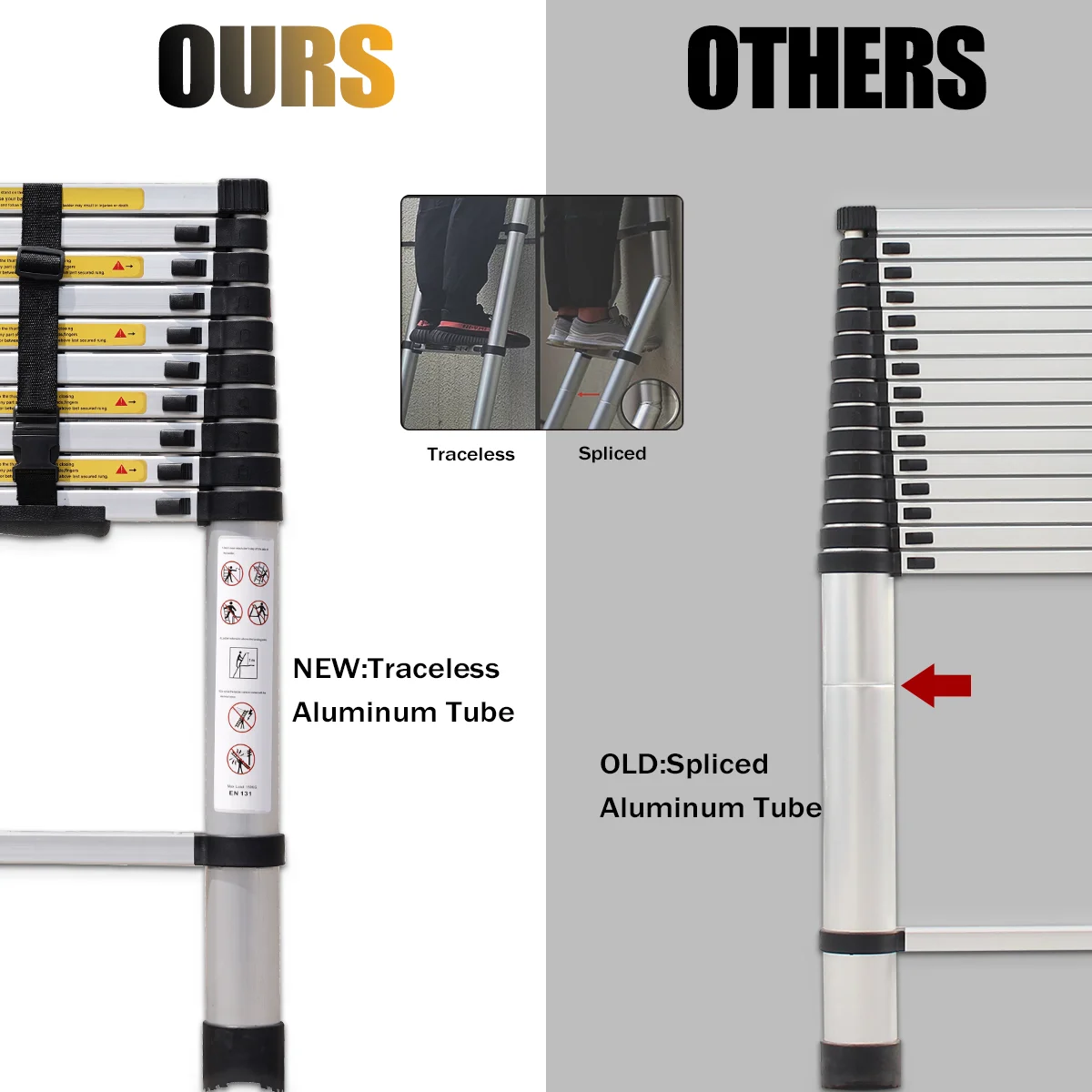 Wall mounted retractable heavy duty foldable telescopic ladder aluminum 4 m for household