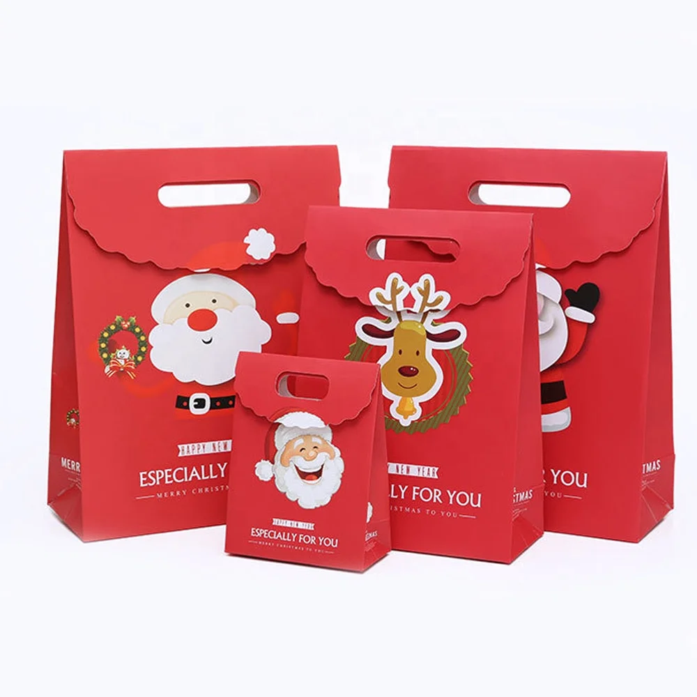 Cartoon Santa Paper Bag Gift Candy Sweet Packaging Handle Bags for Xmas Merry Christmas New Year Party Decor