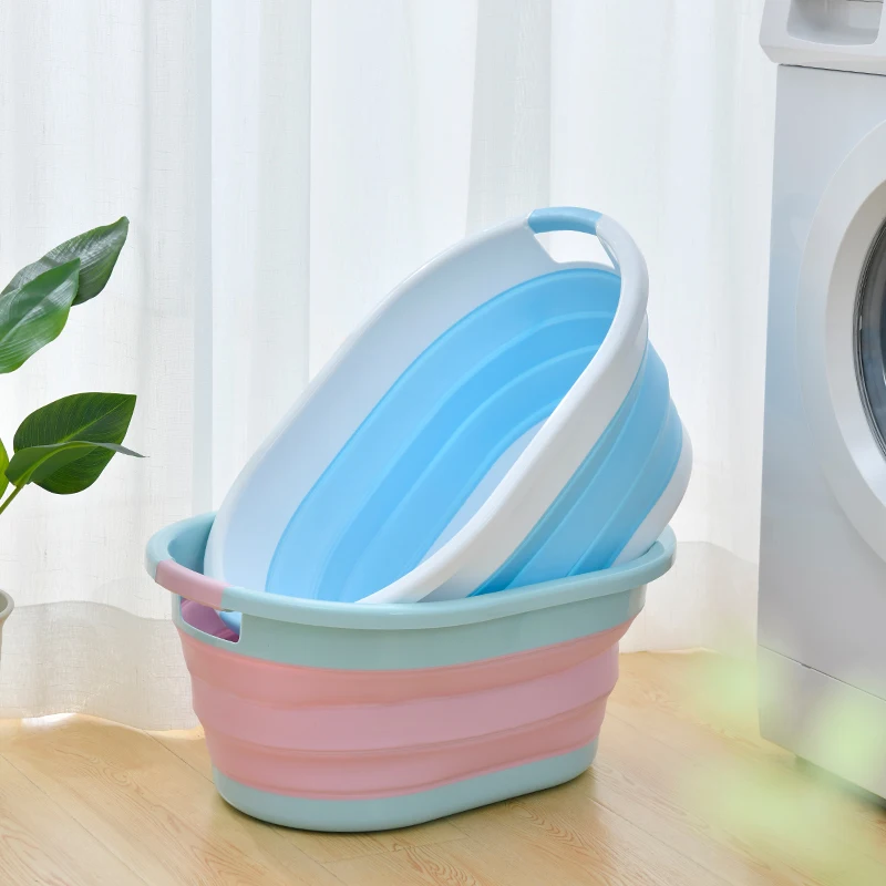 Modern Oval Foldable Container Storage Plastic Laundry Basket for Sale