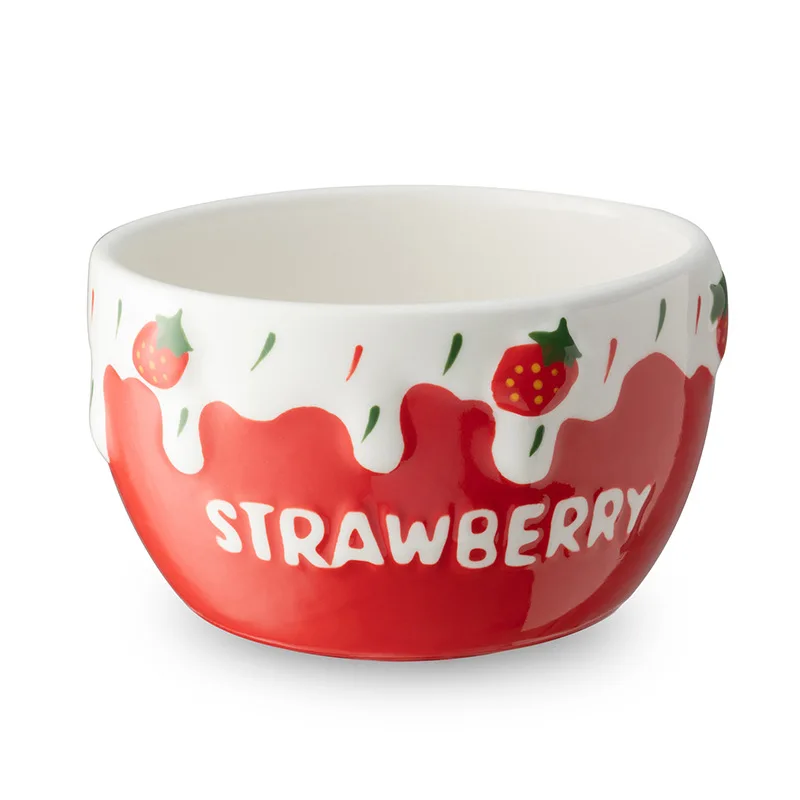 Cute design strawberry porcelain tableware set creative household dishes soup bowl salad bowl dessert breakfast bowl