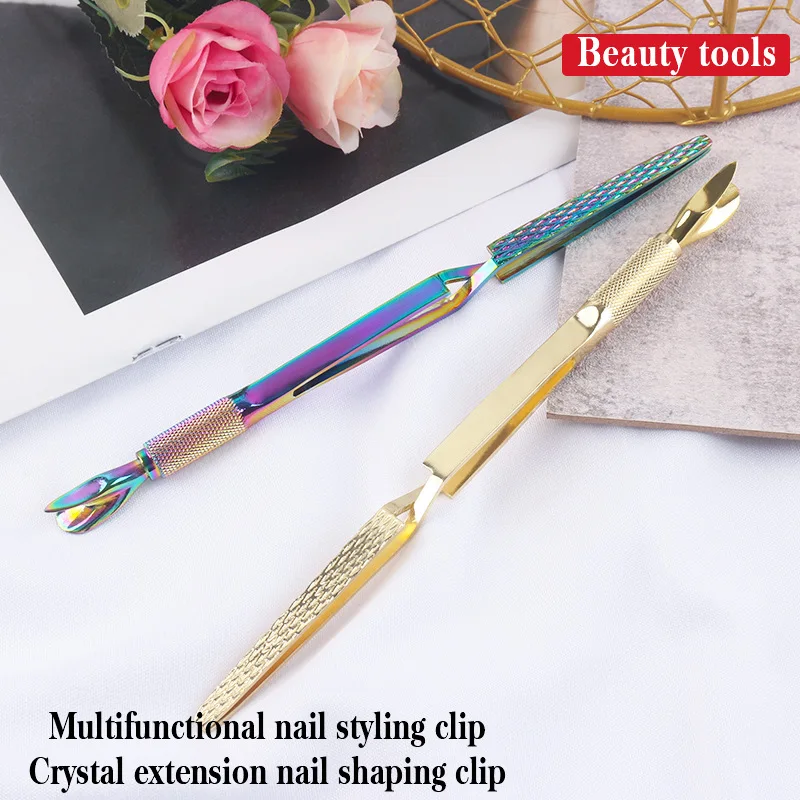 Nail Art Double-Headed Plastic Clip Crystal Nail Shaping Tweezers Stainless Steel Nail Polish Remover Glue To Push Dead Skin