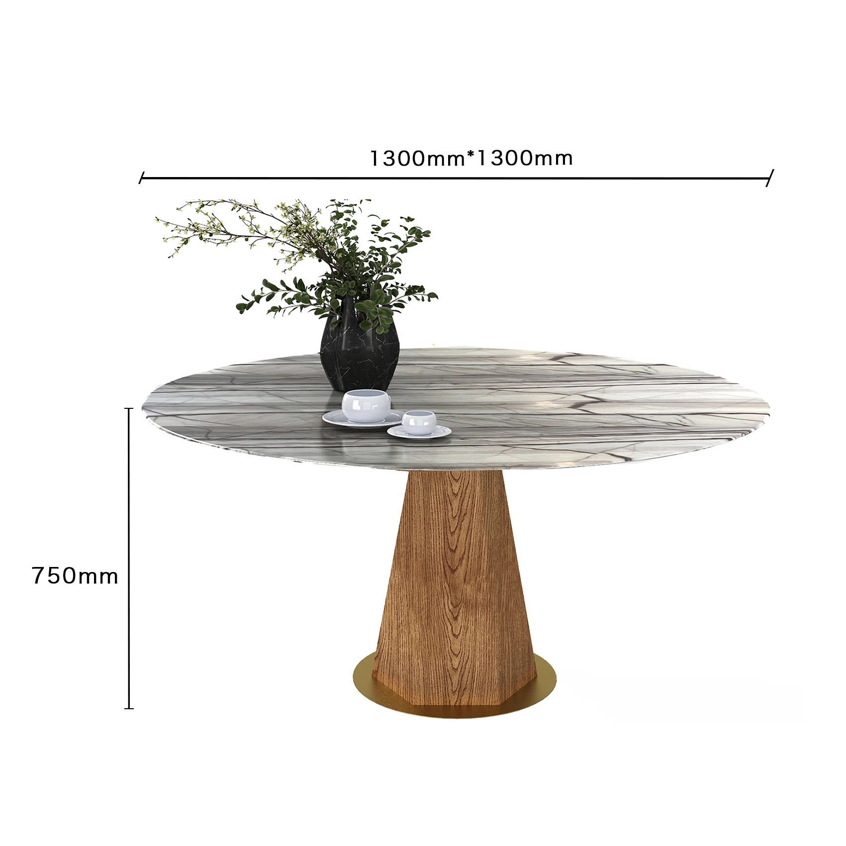Guangdong Foshan Factory Marble Dining Table Round Rotating Dining Table and With A Wooden Foot With a Metal Base