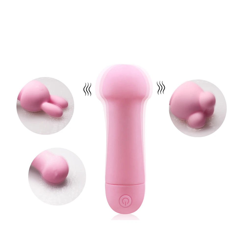 Battery Sex Vibrador Pink Silicone Mini Massage Vibrator With 2 Heads Can Be Changed