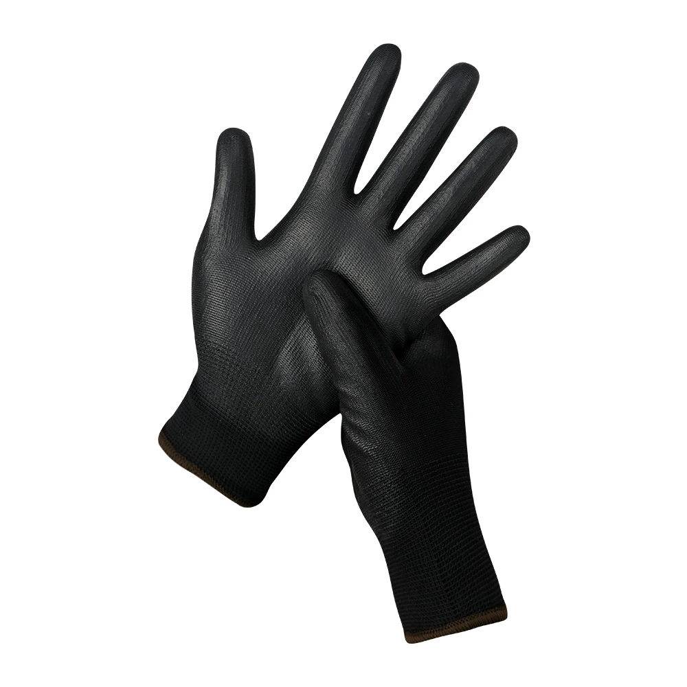 China wholesale Nylon PU Coated Assembly Safety Protective Work Black Gloves