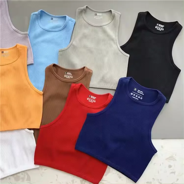Wholesale Femininas Moda 2023 Tube T-shirt Seamless Crop Streetwear Sleeveless Knit Casual Ribbed Corset Tank Top For Women