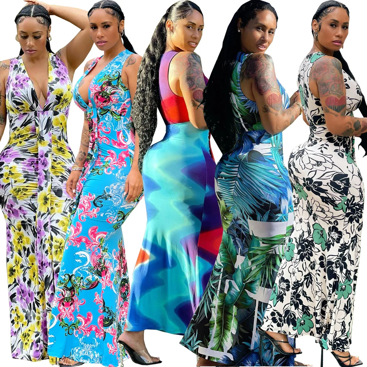 2022 summer printed floral maxi dresses ladies womens v neck african dresses for women clothing
