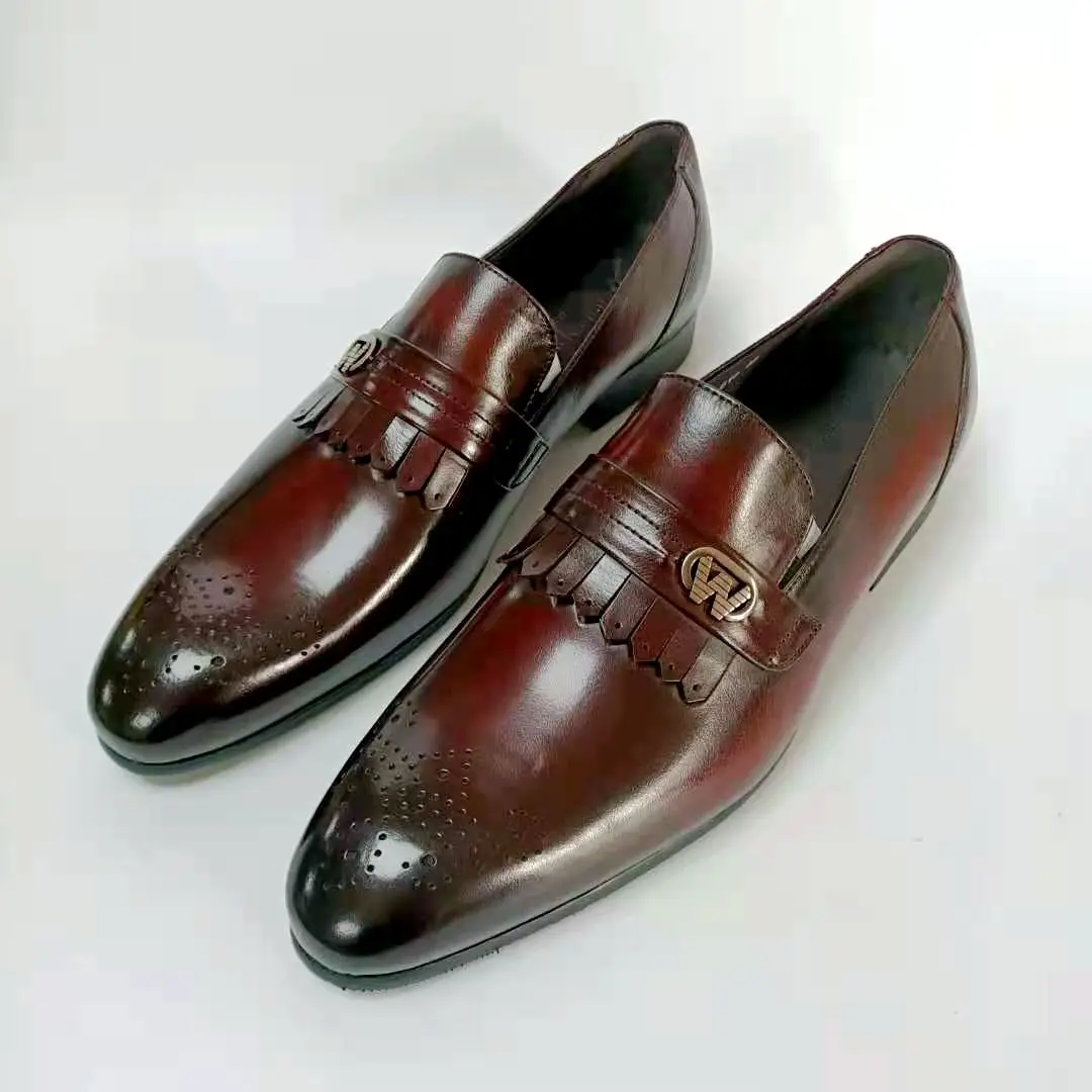 Luxury Fashion Office Genuine Leather Shoes Men Business Dress Shoes wine red color gentility men wedding shoes hot sale