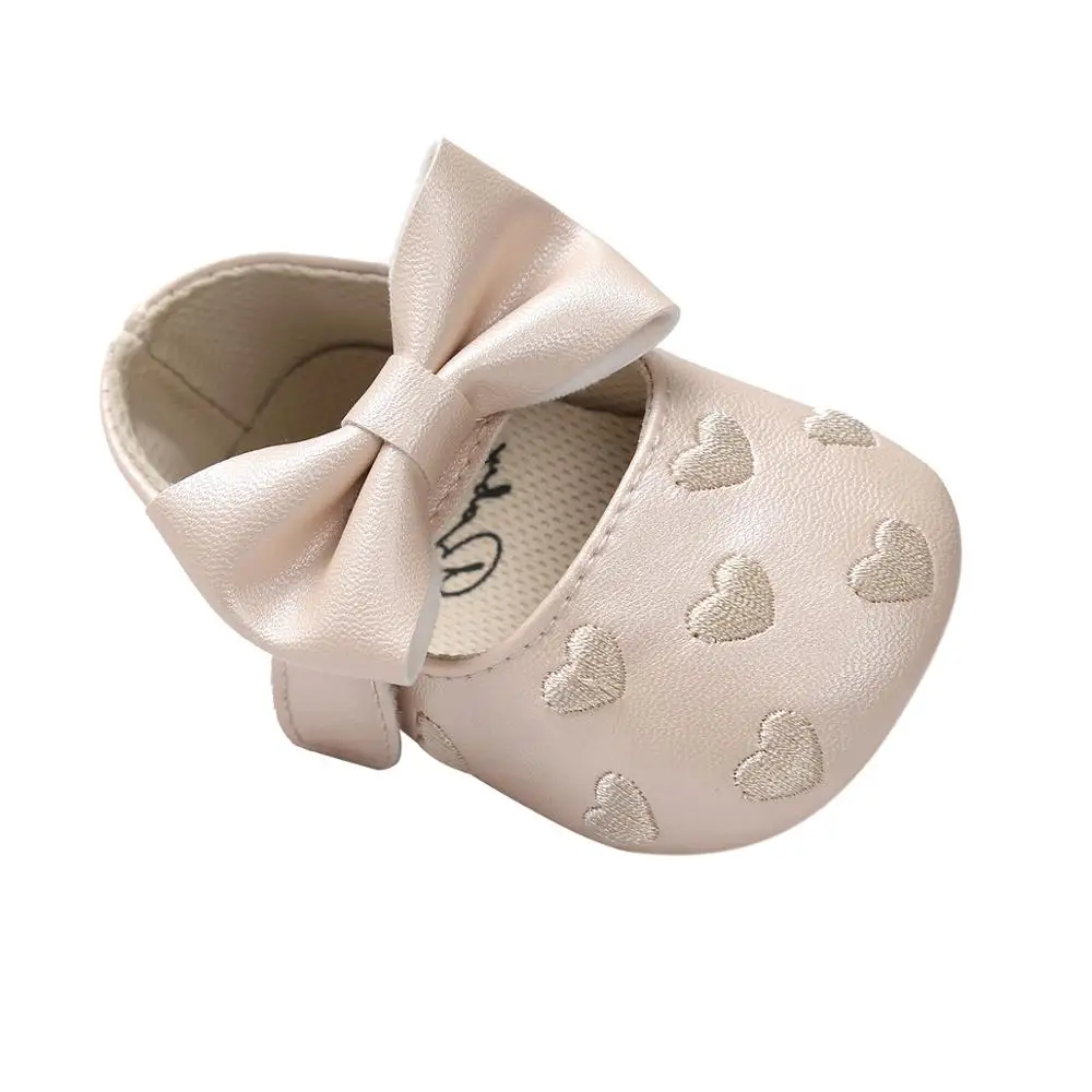 Wholesale Embroidered Baby Dress Shoes Heart Soft bottom anti-slip baby shoes girl Cute bow new born baby shoes