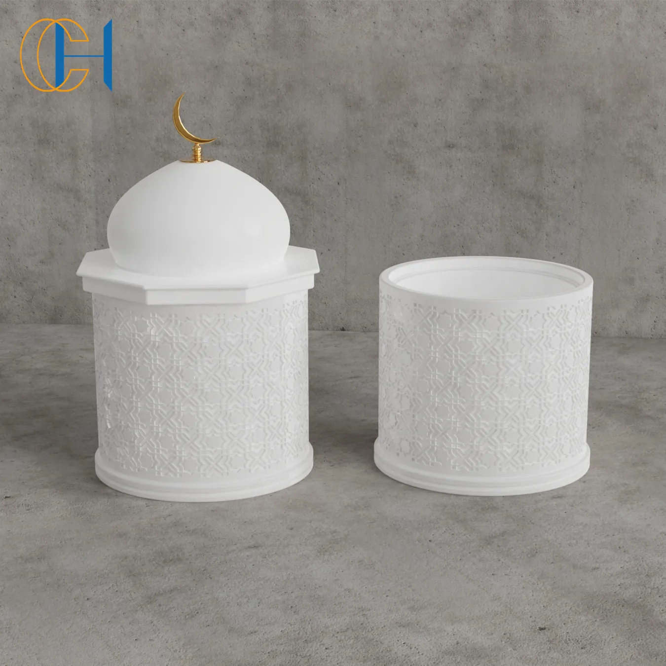 C&H Home Decoration Ramadan Mubarak Muslim Arabic Ceramic Cement Candle Holder Jar