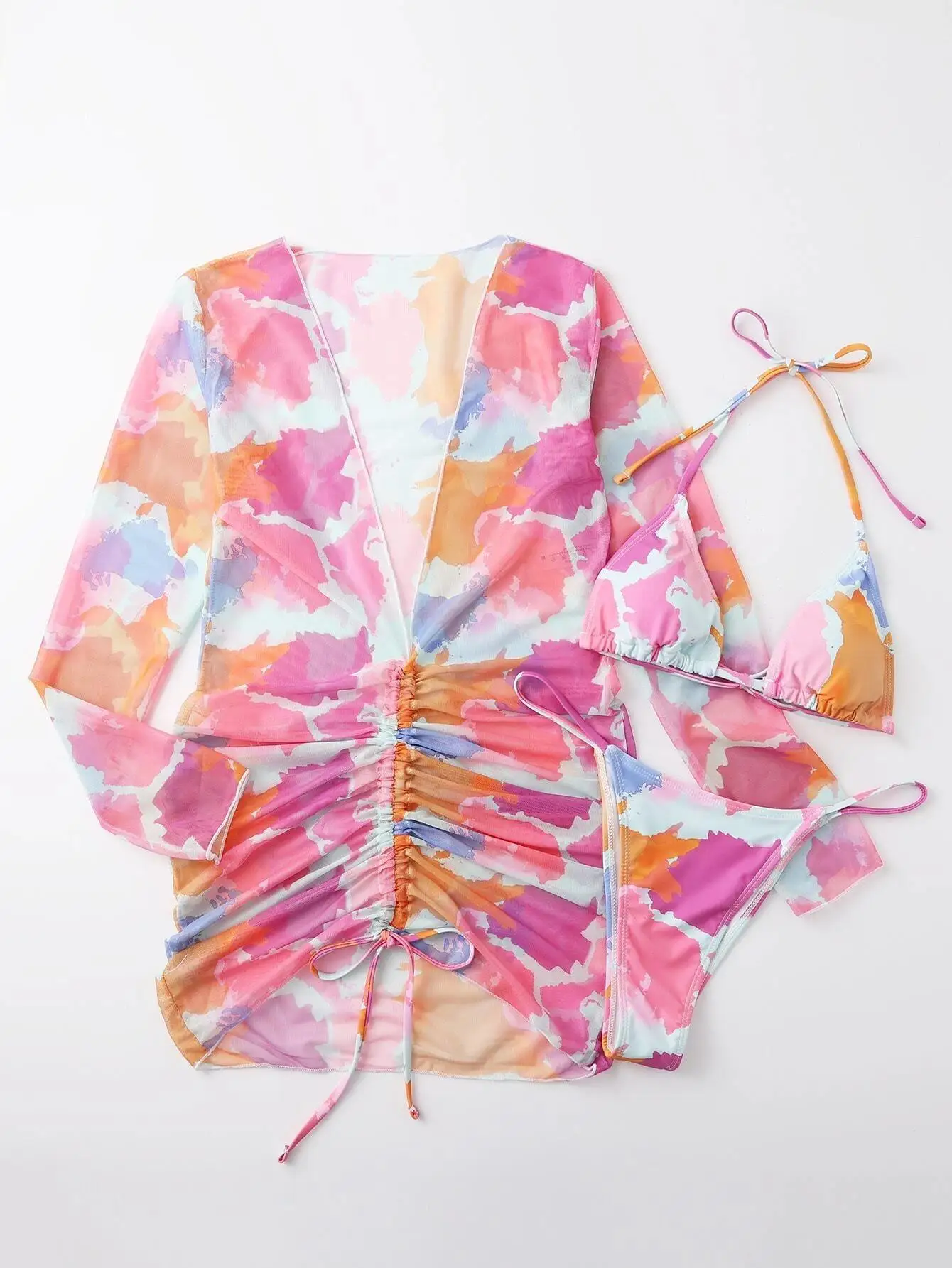 3 Piece Custom Bathing Suit Women Sexy Bikini 2022 Long Sleeve Swimwear High Waist Swimsuit