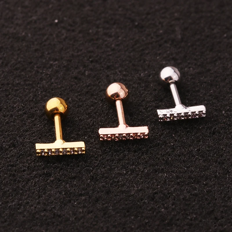Simple short line rose gold silver cz daith tragus ear rim forward helix piercing jewelry stud screw back earring