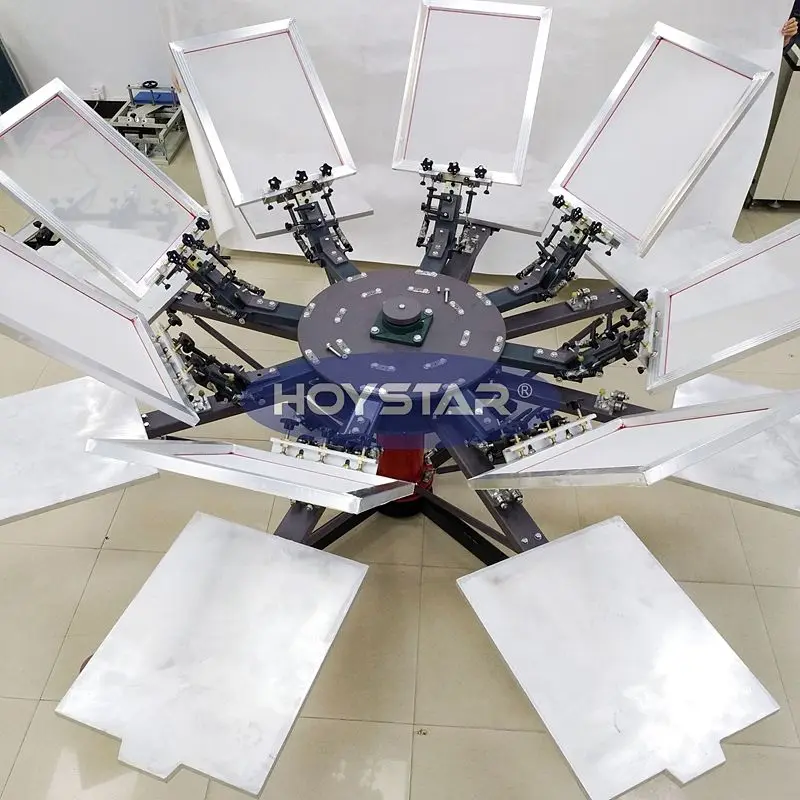 Manual 8 Color 8 Station T Shirts Carousel Rotary Silk ScreenPrint Press Screen Printing Machine With Micro Registration